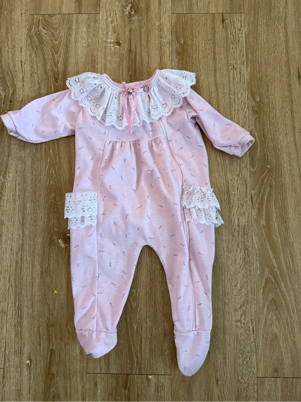 Classic Pink Lace-Detail Baby One-Piece